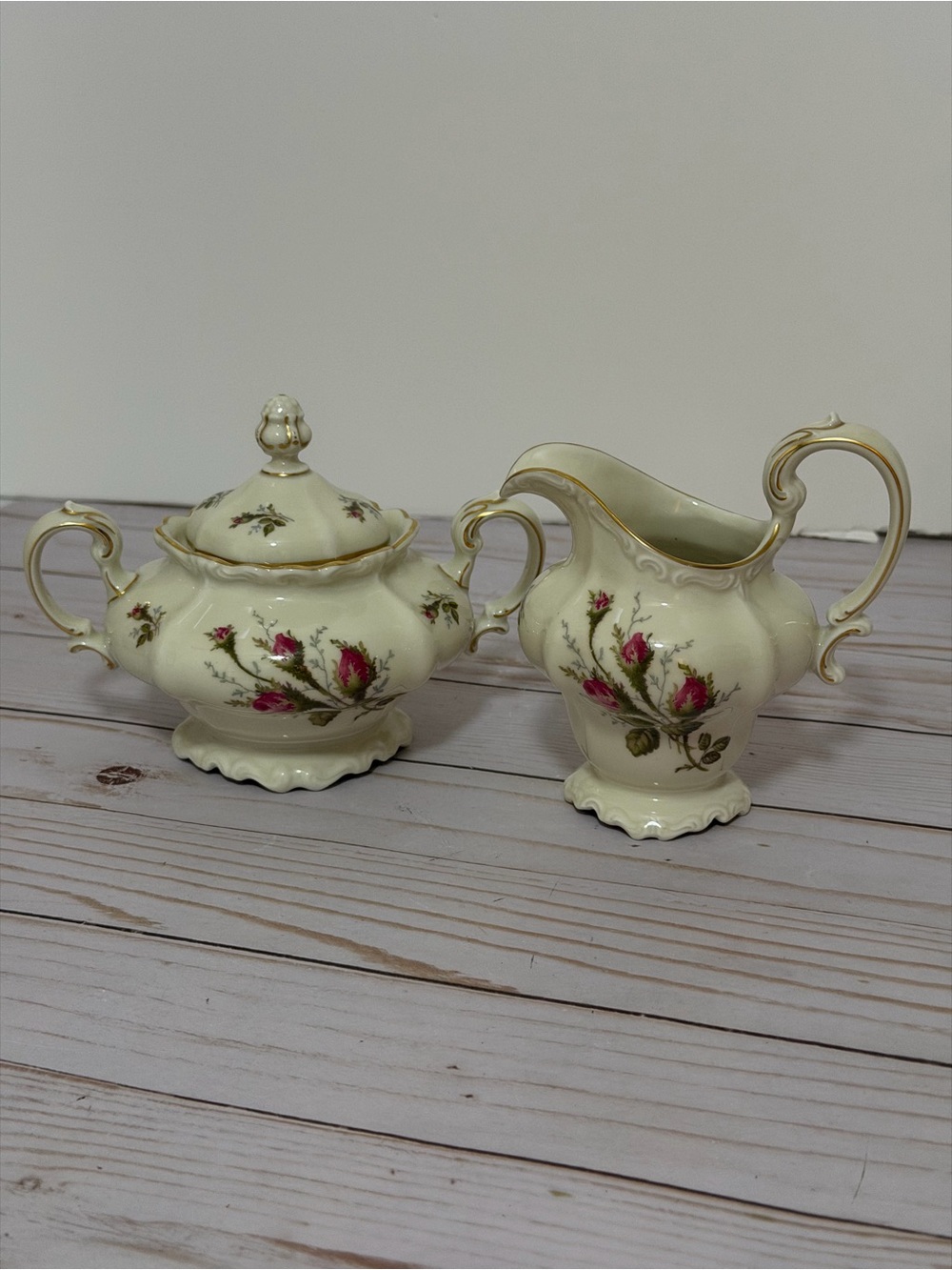 Rosenthal Continental Moss Rose Sugar Bowl & Lid W Creamer Pompadour Ivory